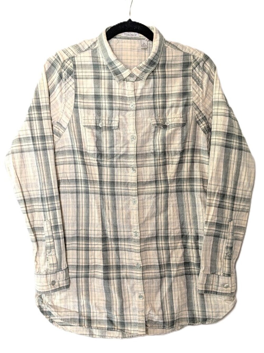 Toad&Co Lightfoot Plaid Organic Cotton Long Sleeve Tunic Shirt Medium M